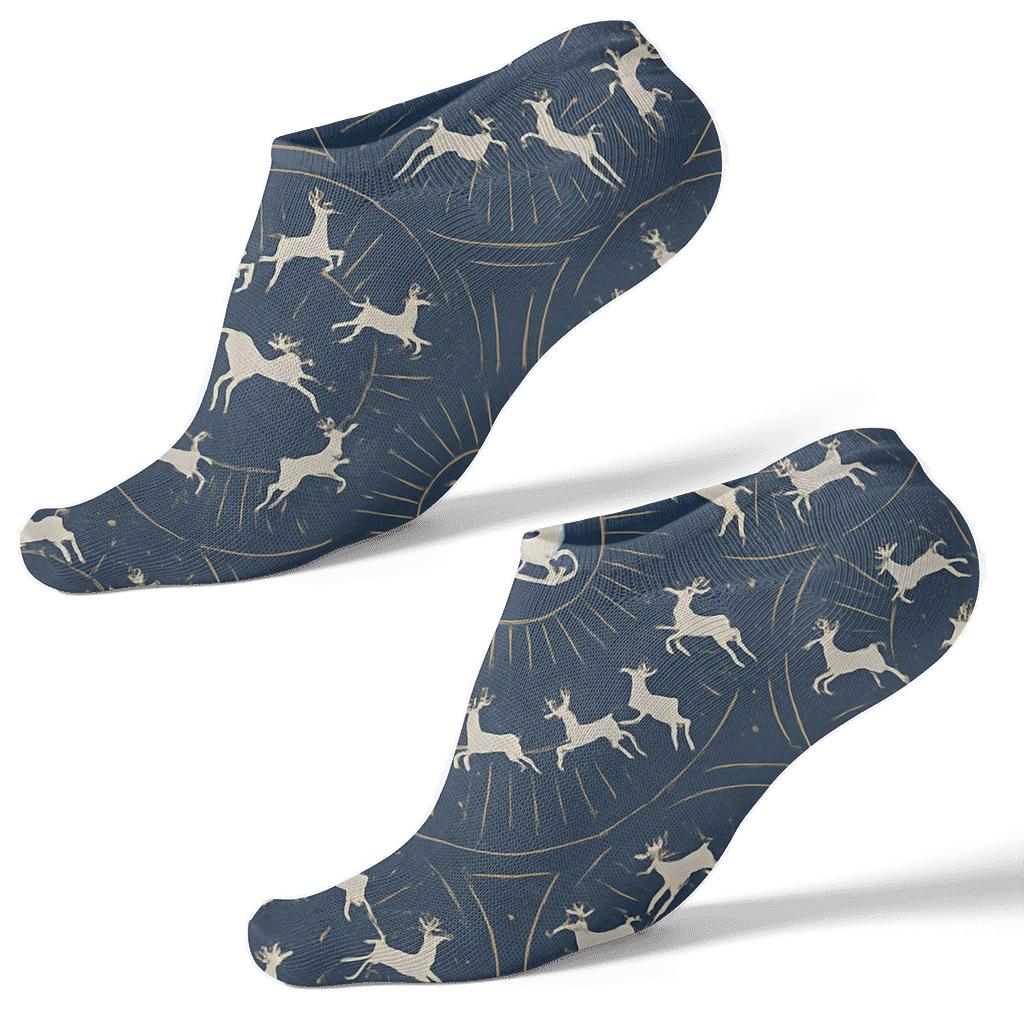 Santa Silhouette Radial Burst On Navy Blue Background unique graphic ankle socks