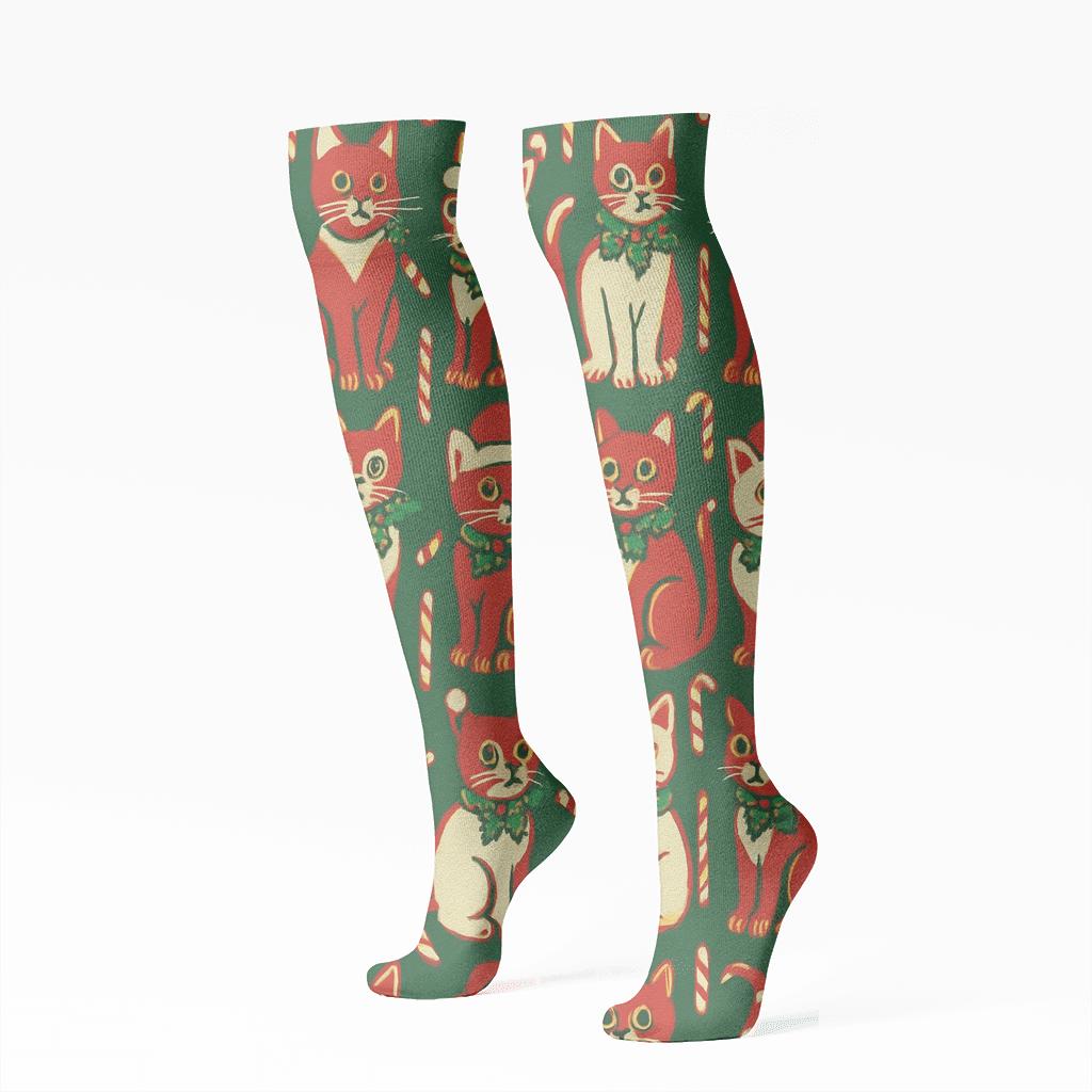 Scarlet Carol Cats Grid custom knee-high socks