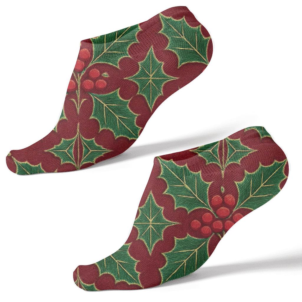 Holly Lattice Grid On Crimson Background designer print ankle socks