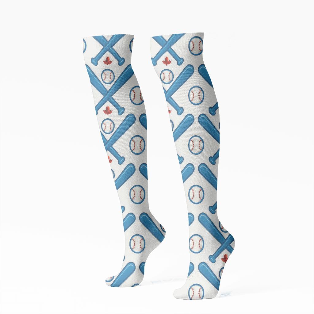 Baseball Bat Chevron Grid On White custom knee-high socks