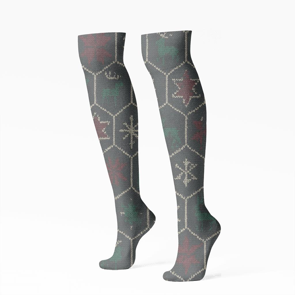 Nordic Star Lattice comfortable cotton knee-high socks