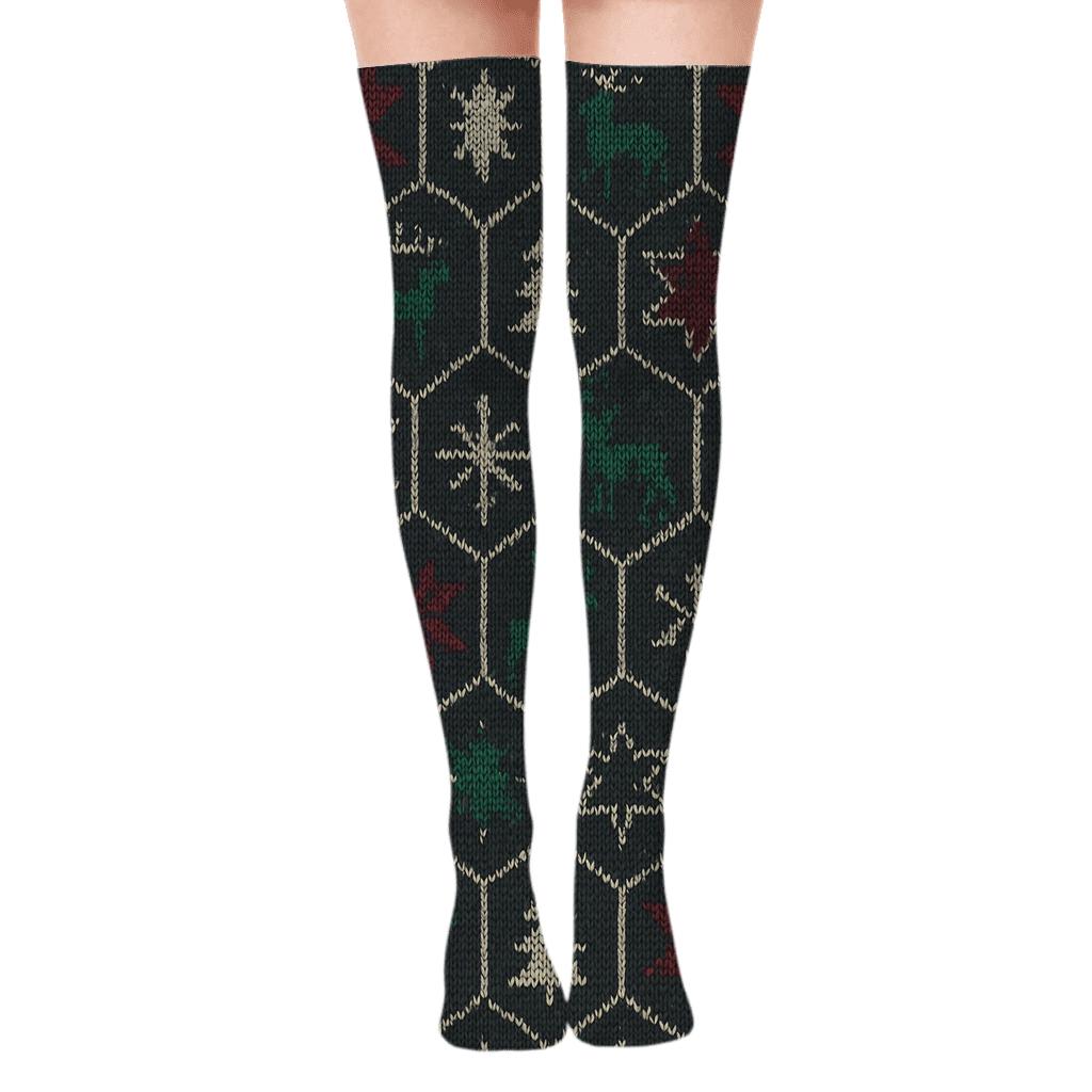 Nordic Star Lattice unique graphic over-the-knee socks