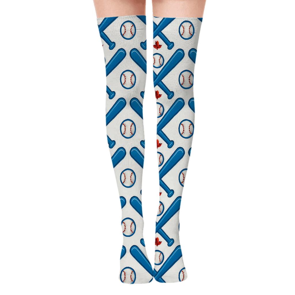 Baseball Bat Chevron Grid On White trendy patterned over-the-knee socks
