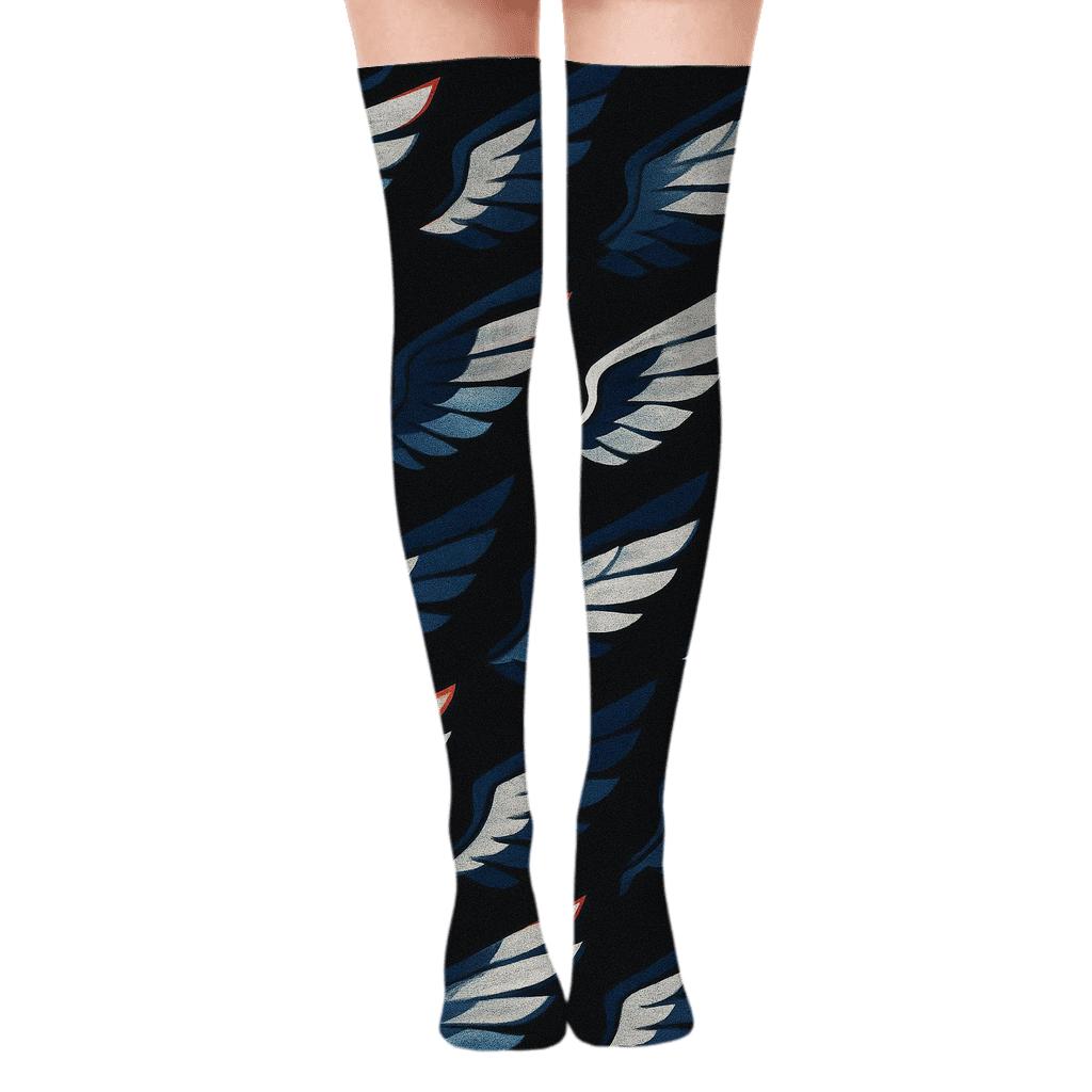 Diagonal Wing Stripe Array On Black premium cozy over-the-knee socks
