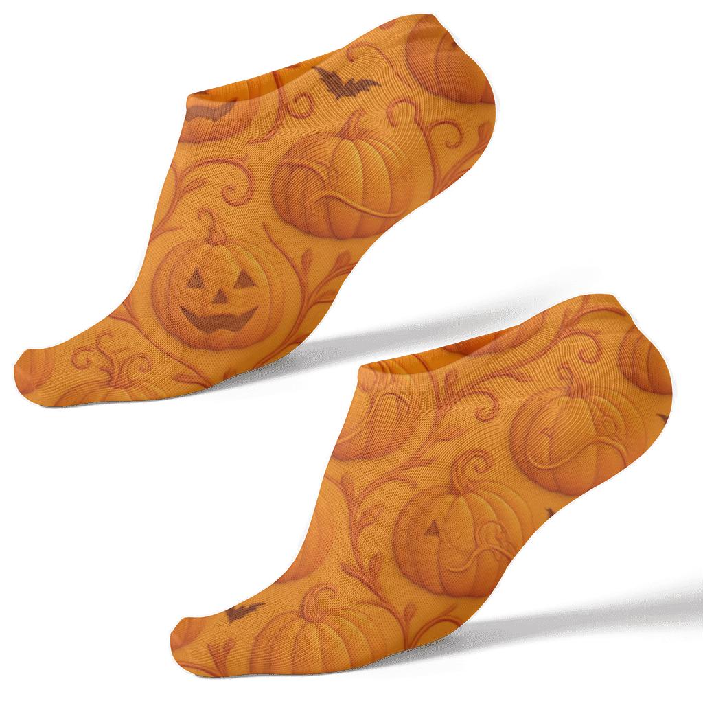 Jack O Lantern Cluster Pattern On Orange Background personalized ankle socks