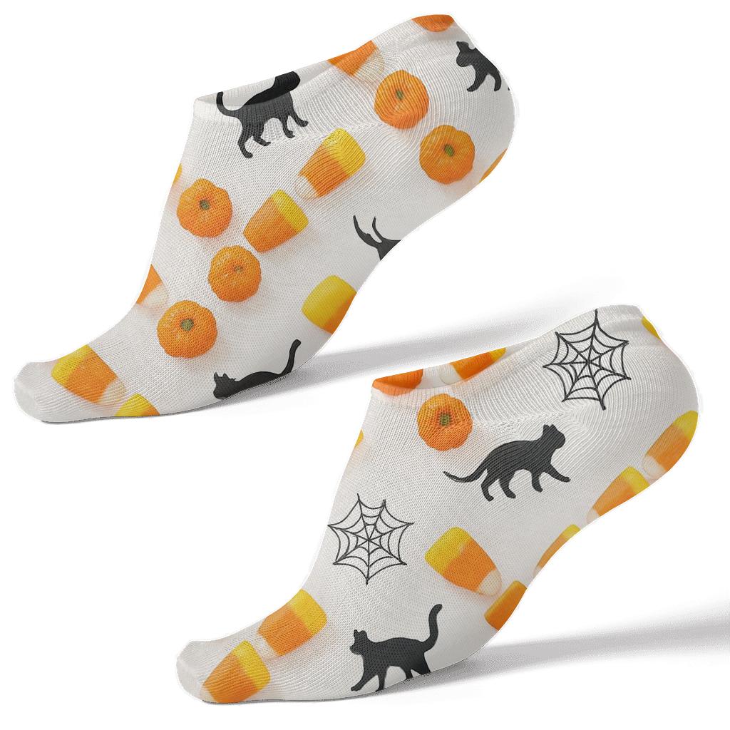 Candy Corn Chevron With Pumpkin Accents On White Background stylish athletic ankle socks