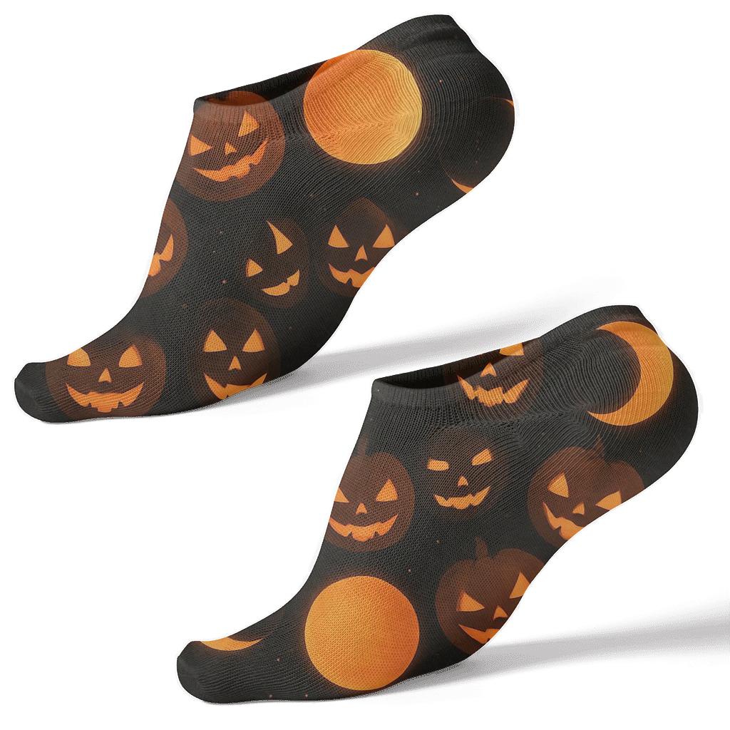 Orange Moon Phase Pumpkin Cycle On Black Background trendy patterned ankle socks