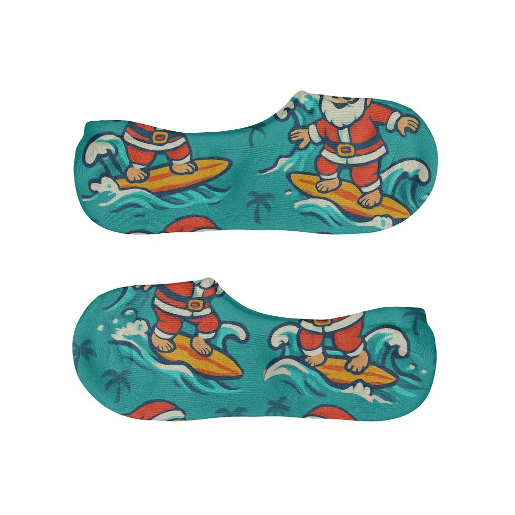 Santa Surfing Wave Repeat On Turquoise unique hidden socks