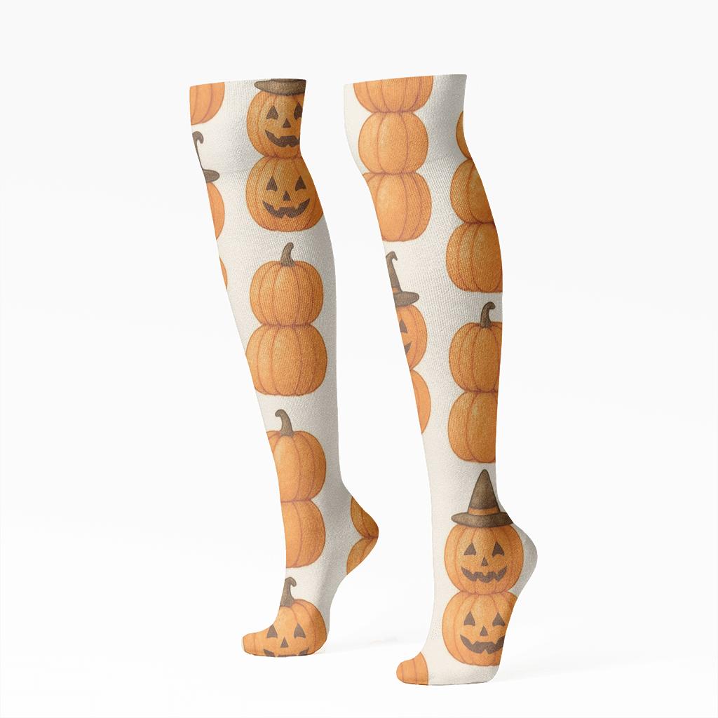 Stacked Pumpkin Column Repeat On White Background personalized knee-high socks