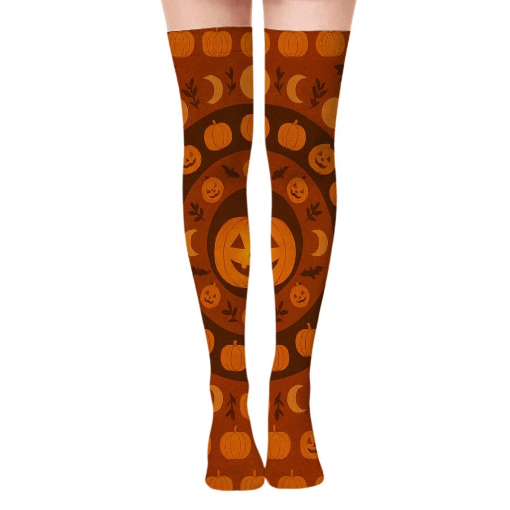 Radial Harvest Moon Pumpkins On Orange Background personalized over-the-knee socks