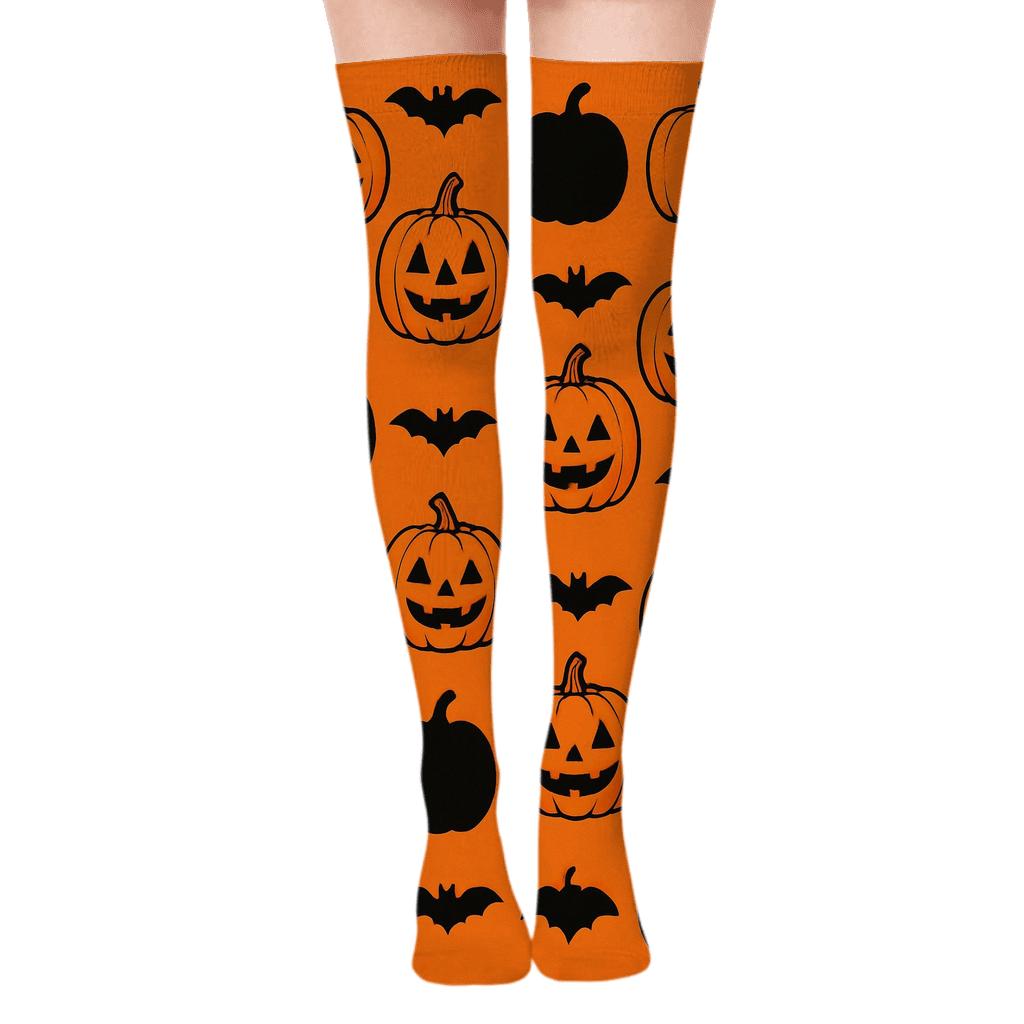 Pumpkin Patch Alternating Grid On Orange Background stylish fashion over-the-knee socks