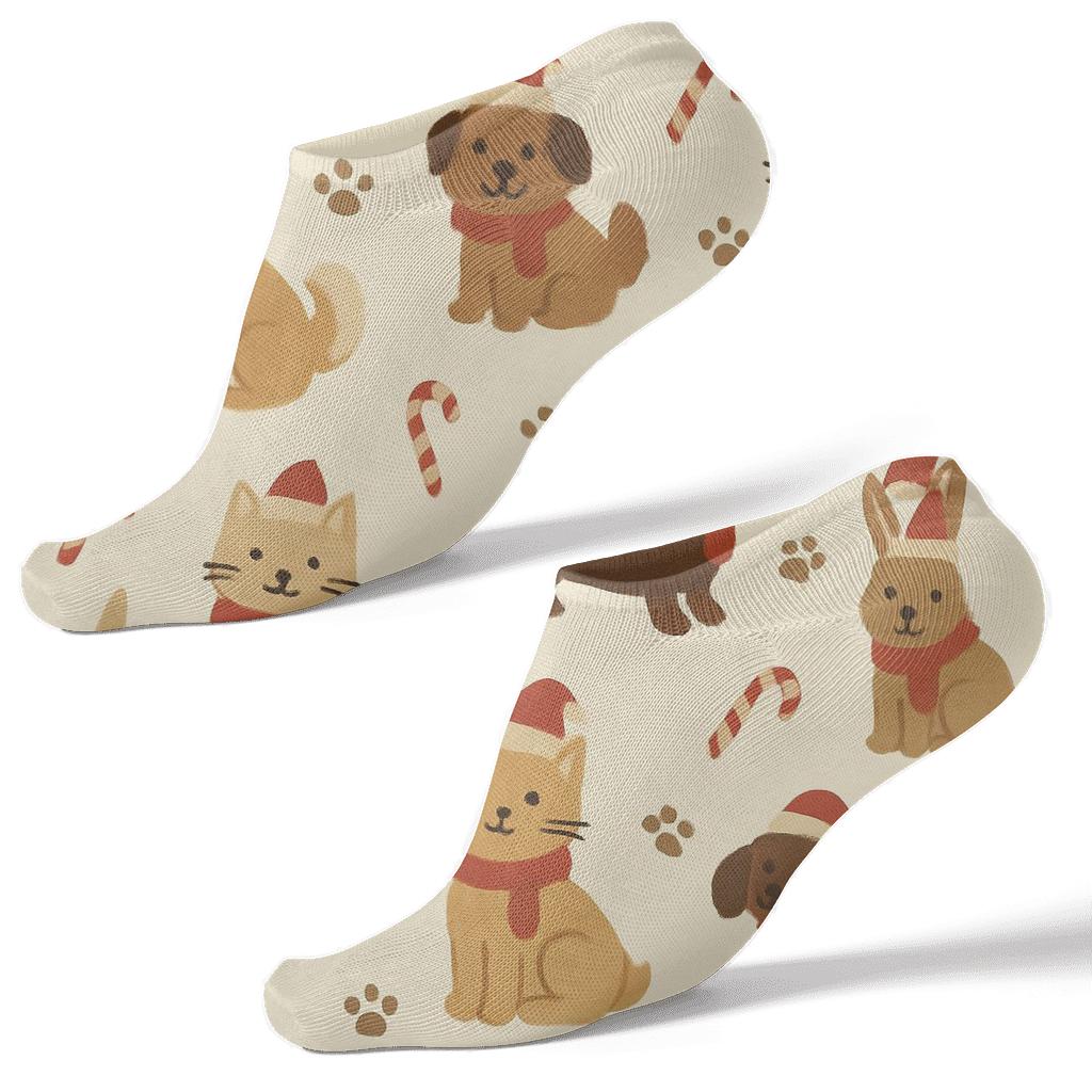 Holiday Pet Parade Scatter On Cream designer print ankle socks