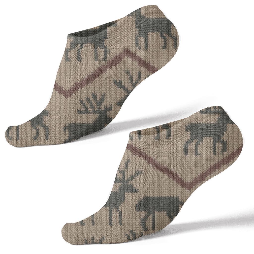 Stitched Reindeer Chevron On Taupe stylish athletic ankle socks