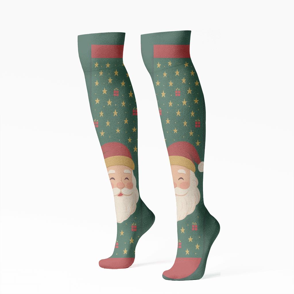Santa Spotlight Mirrored Pair comfortable cotton knee-high socks