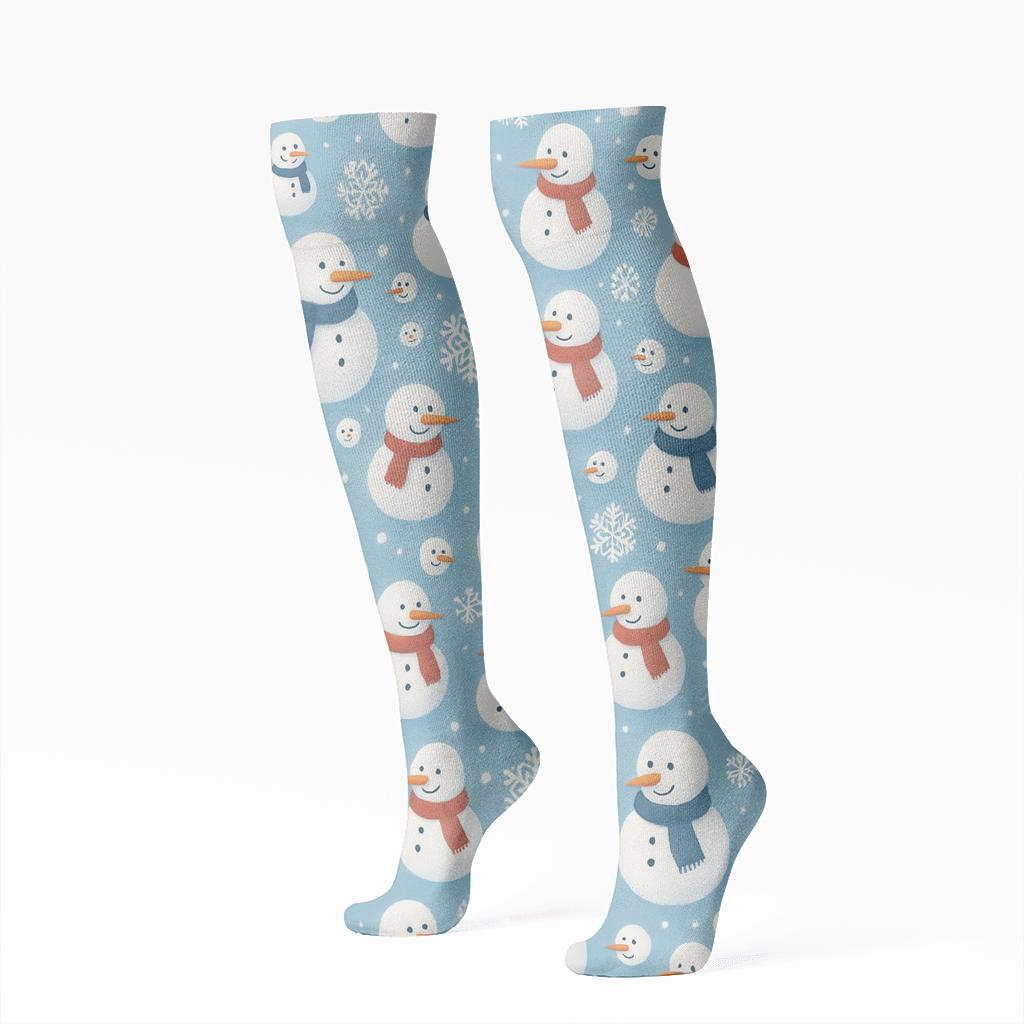 Snowman Scatter On Icy Blue personalized knee-high socks