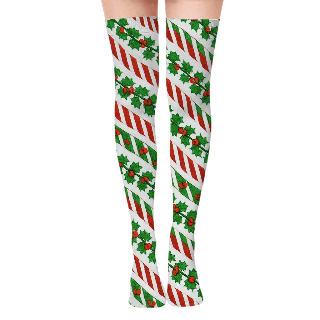 Candy Stripe Wave On White personalized over-the-knee socks