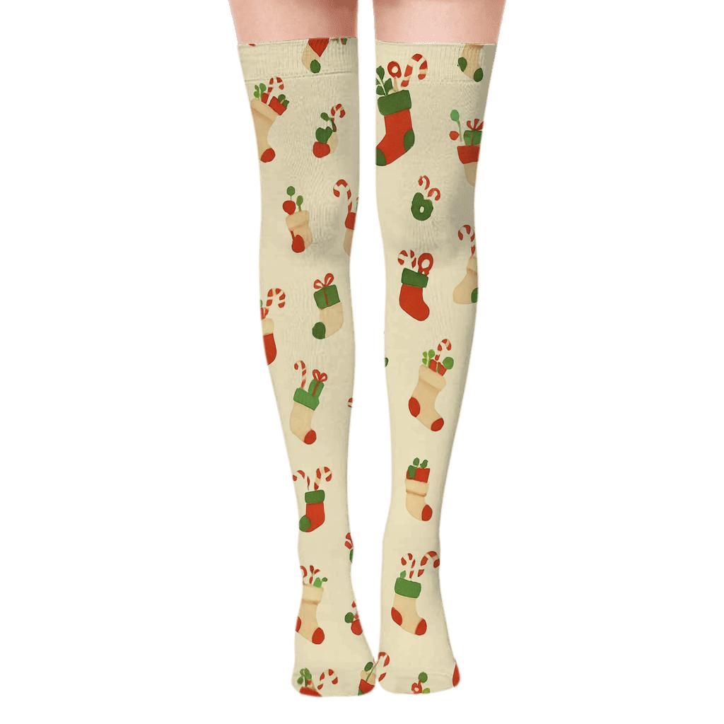 Stocking Motif Scatter On Light Yellow trendy patterned over-the-knee socks