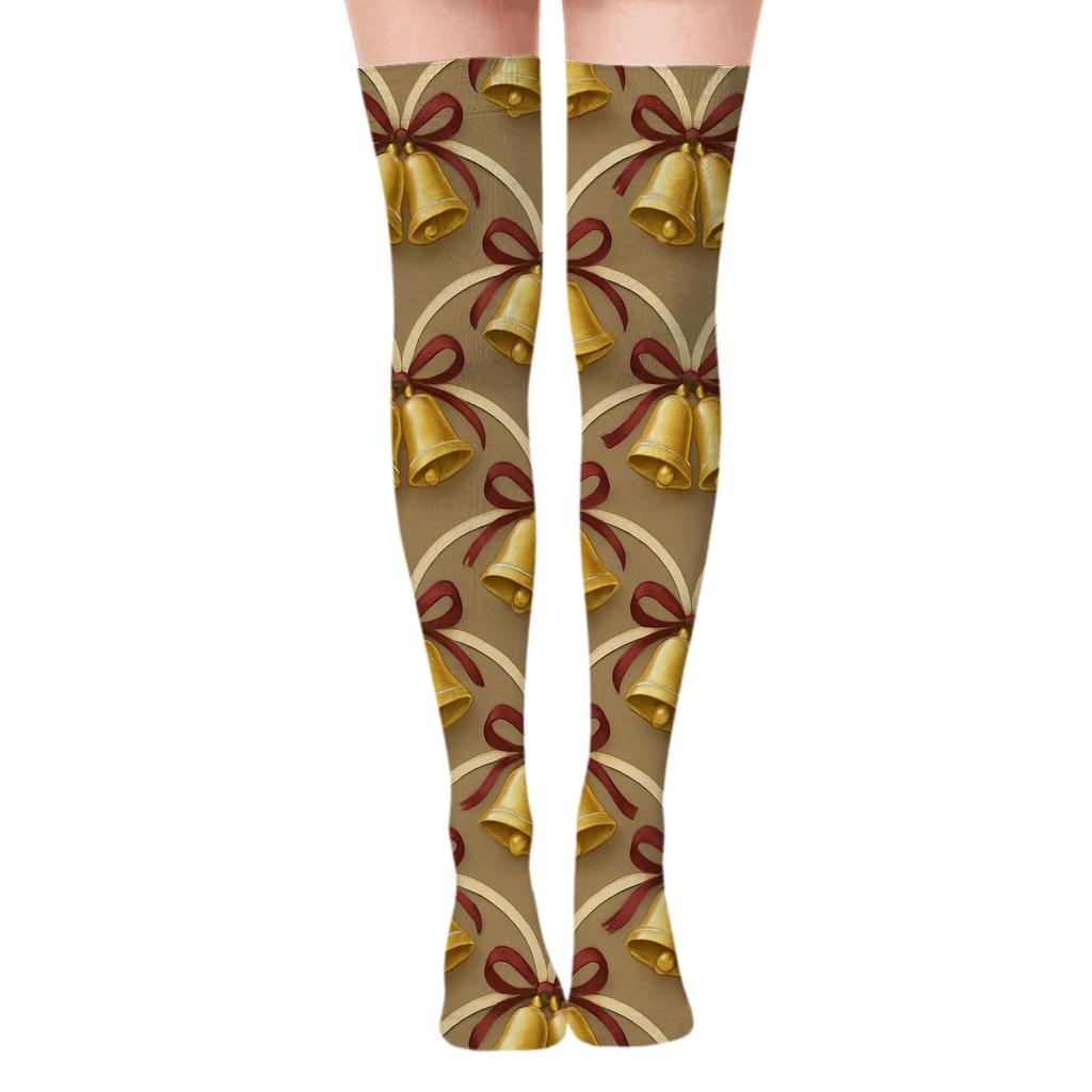 Golden Bell Wave On Taupe soft everyday over-the-knee socks