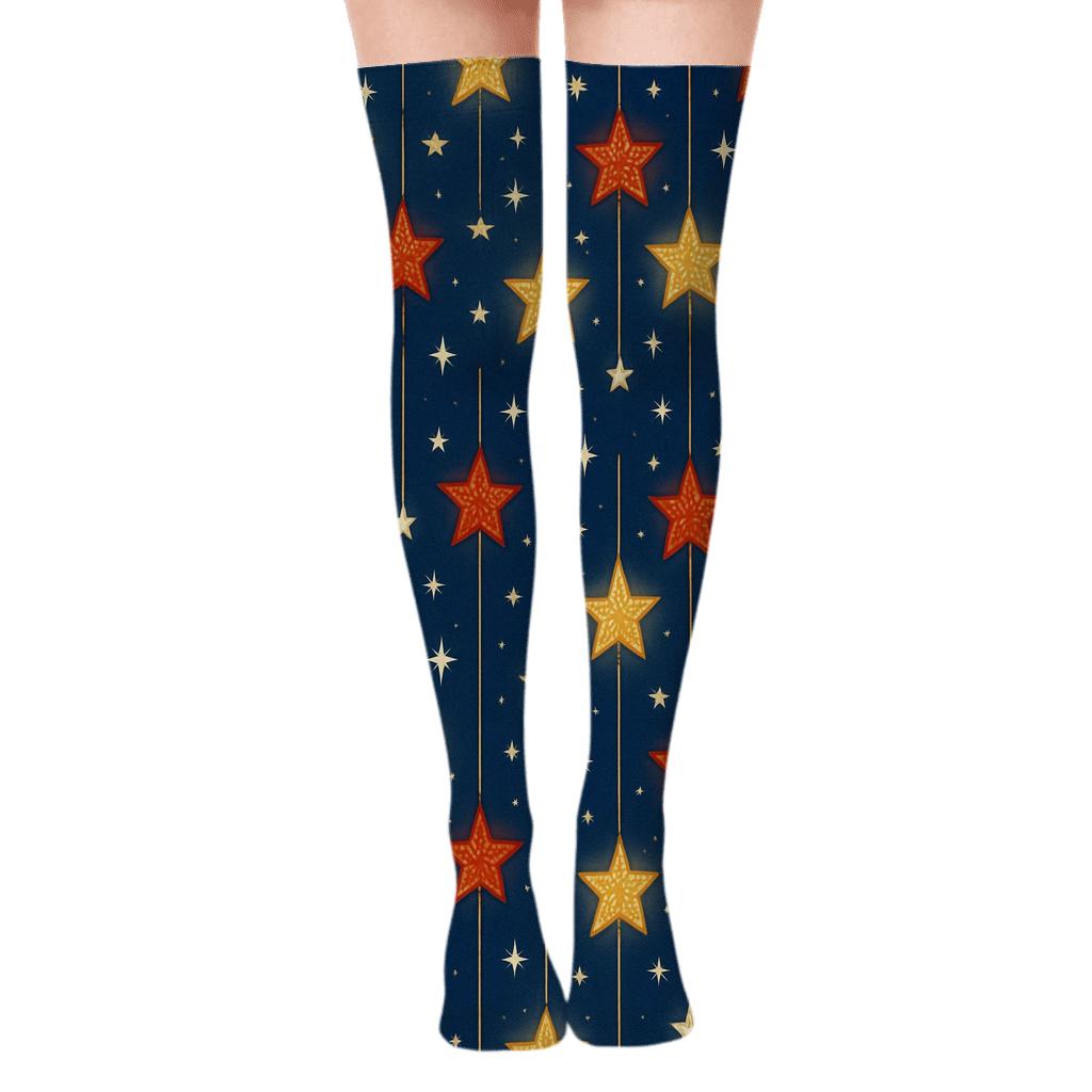 Star Lantern Constellation On Indigo unique graphic over-the-knee socks