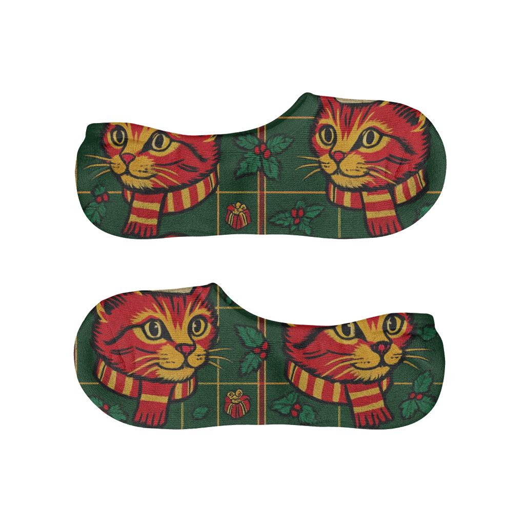 Festive Kitty Tartan Grid designer printed no-show socks