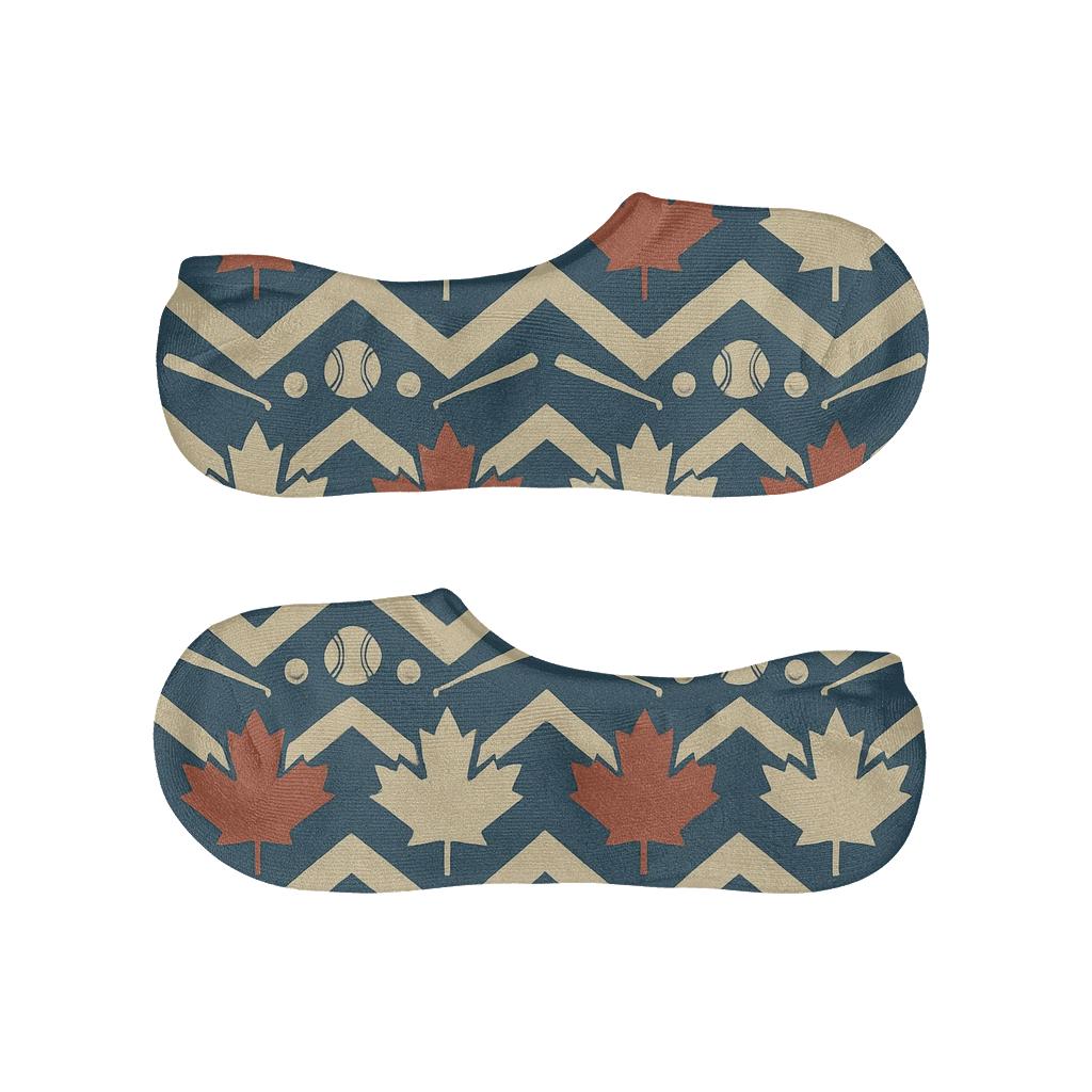 Maple Leaf Chevron With Blue Jays Accent soft cotton no-show socks