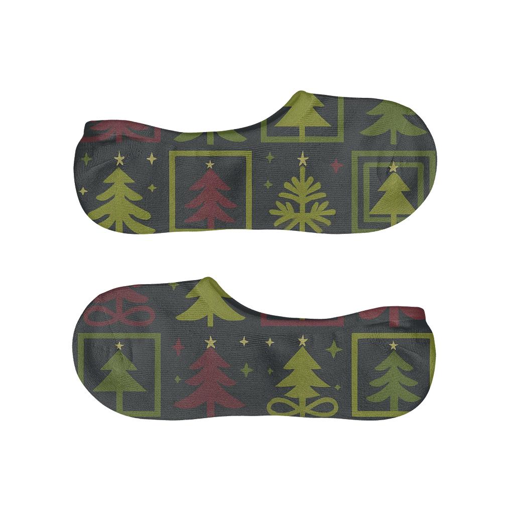 Retro Tree Mosaic On Charcoal trendy no-show sock styles
