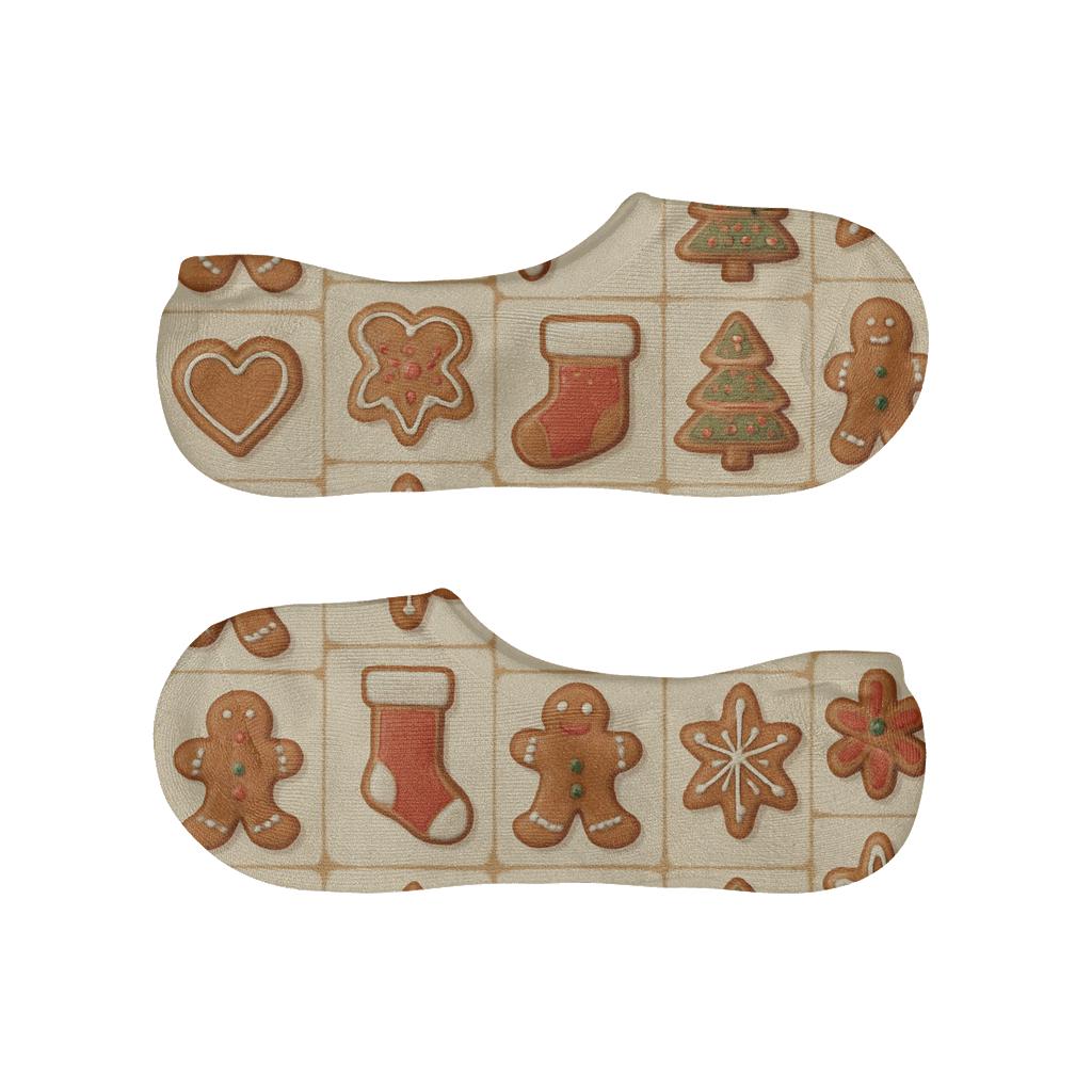 Gingerbread Tile Holiday designer printed no-show socks