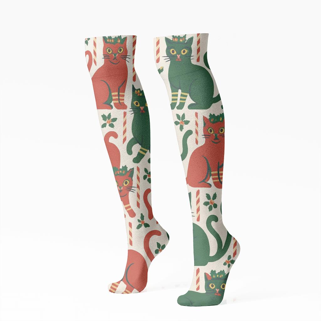 Scarlet Holly Cat Grid personalized knee-high socks