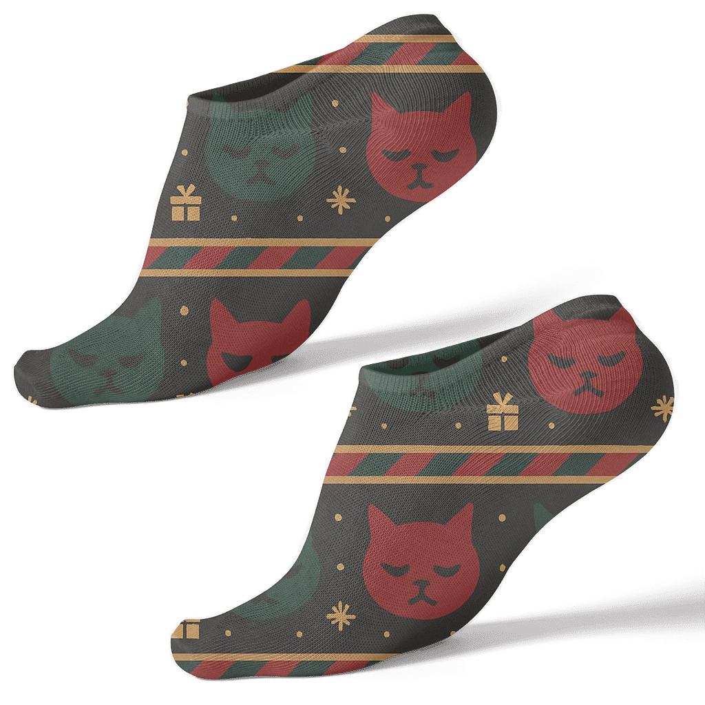 Classic Yuletide Cat Border stylish athletic ankle socks