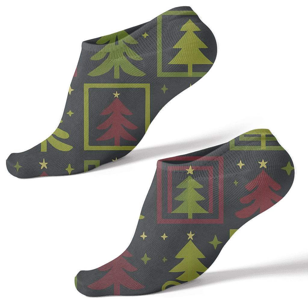 Retro Tree Mosaic On Charcoal stylish athletic ankle socks