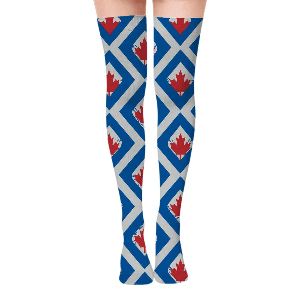 Maple Leaf Chevron With Blue Jays unique graphic over-the-knee socks