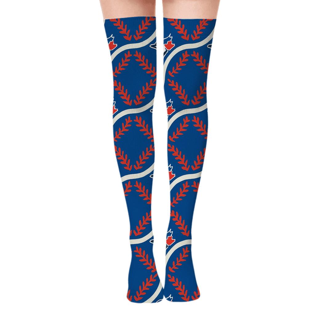 Baseball Seam Grid With Blue Jays Accent comfortable cotton over-the-knee socks