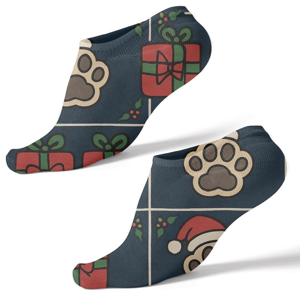 Santa Paws Pawprint Grid Socks designer print ankle socks