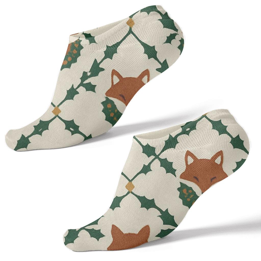 Fox In Winter Lattice Socks comfortable cotton ankle socks