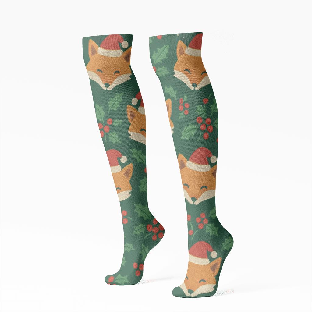 Festive Fox Tile Socks unique graphic knee-high socks