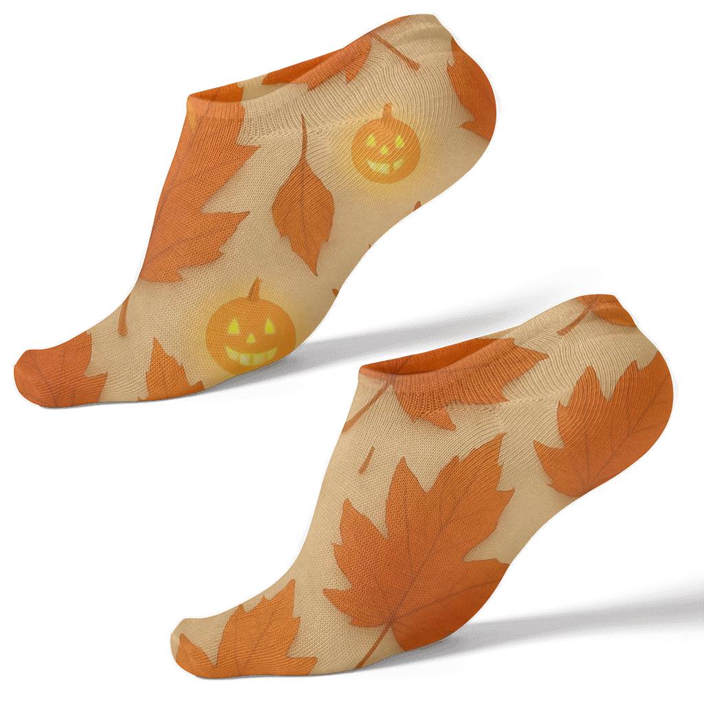 Orange Autumn Leaf Scatter On Neutral Background premium sports ankle socks