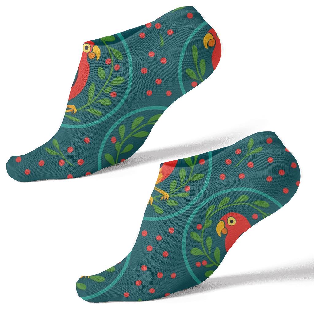 Parrot Mistletoe Repeat Socks designer print ankle socks