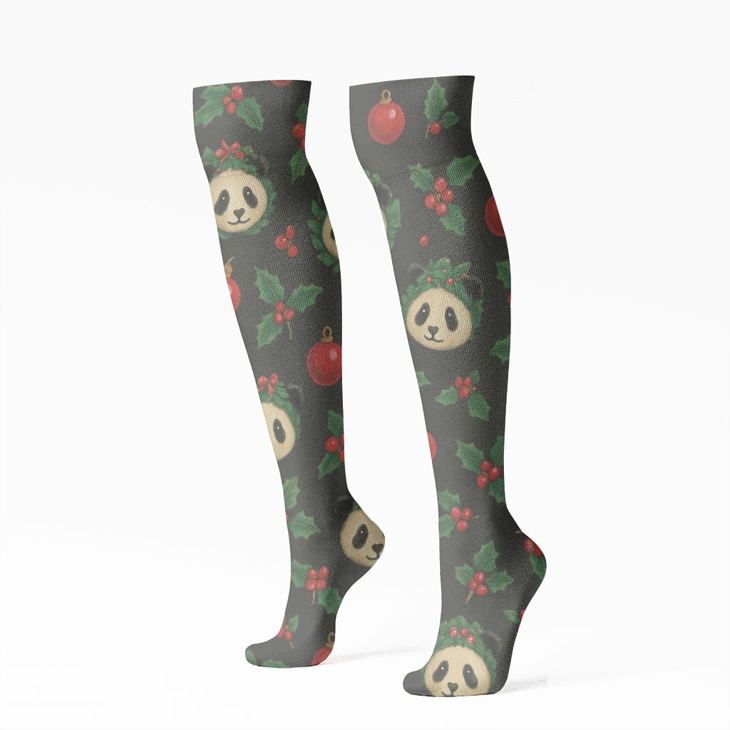 Panda Ornament Scatter Socks designer print knee-high socks
