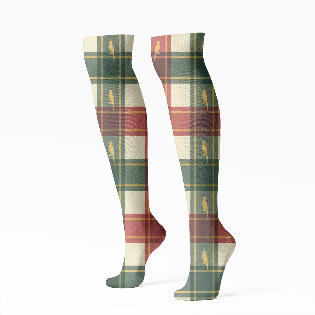 Parrot Gift Wrap Plaid Socks soft everyday knee-high socks