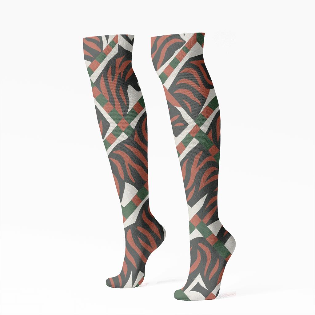 Tiger Candy Cane Mosaic Socks comfortable cotton knee-high socks