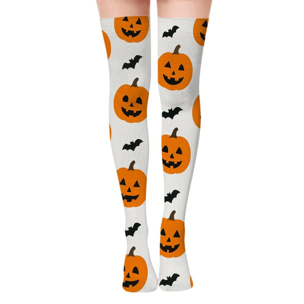 Jack O Lantern Diagonal Stripe On White Background comfortable cotton over-the-knee socks