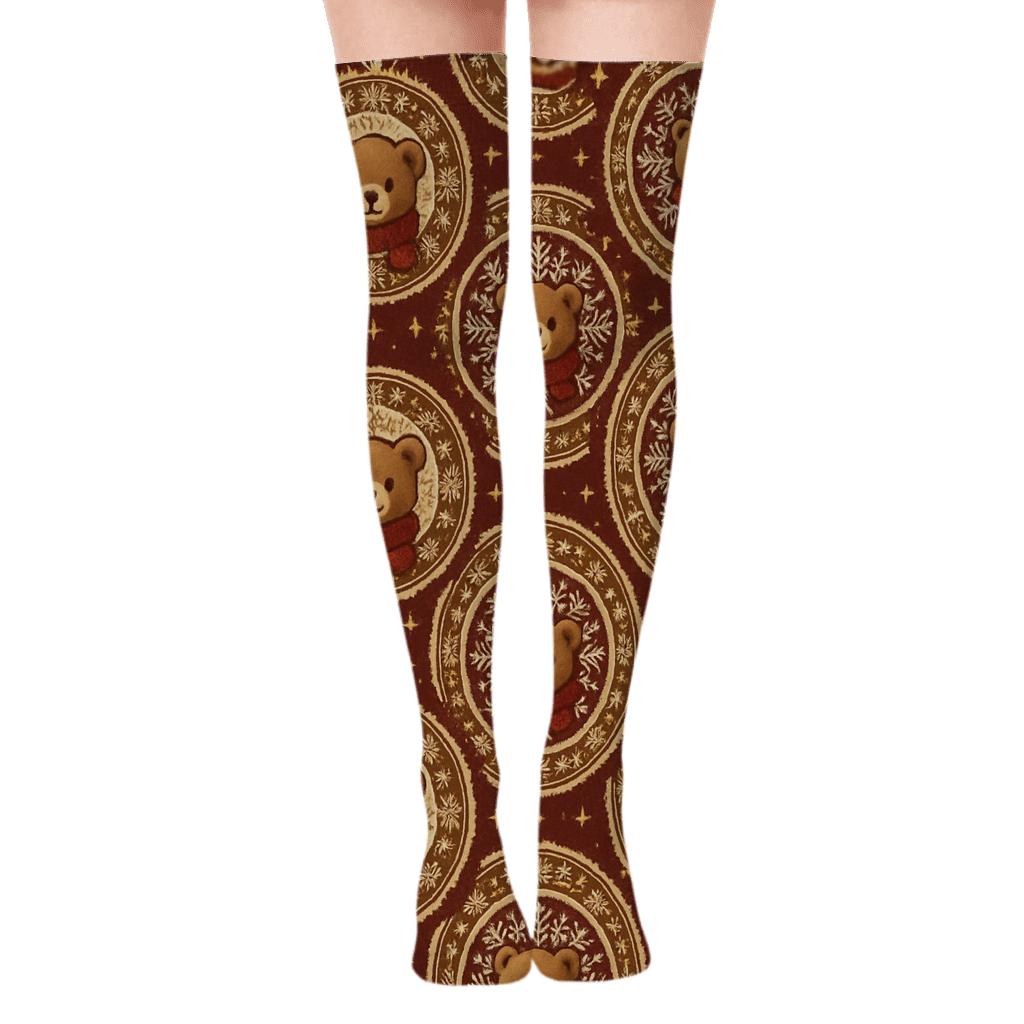Teddy Bear Snowflake Medallion Socks premium cozy over-the-knee socks