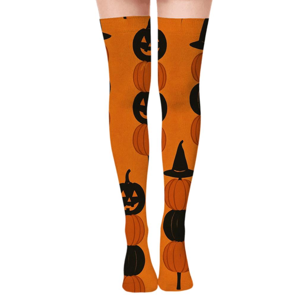 Pumpkin Stack Vertical Repeat On Orange Background stylish fashion over-the-knee socks