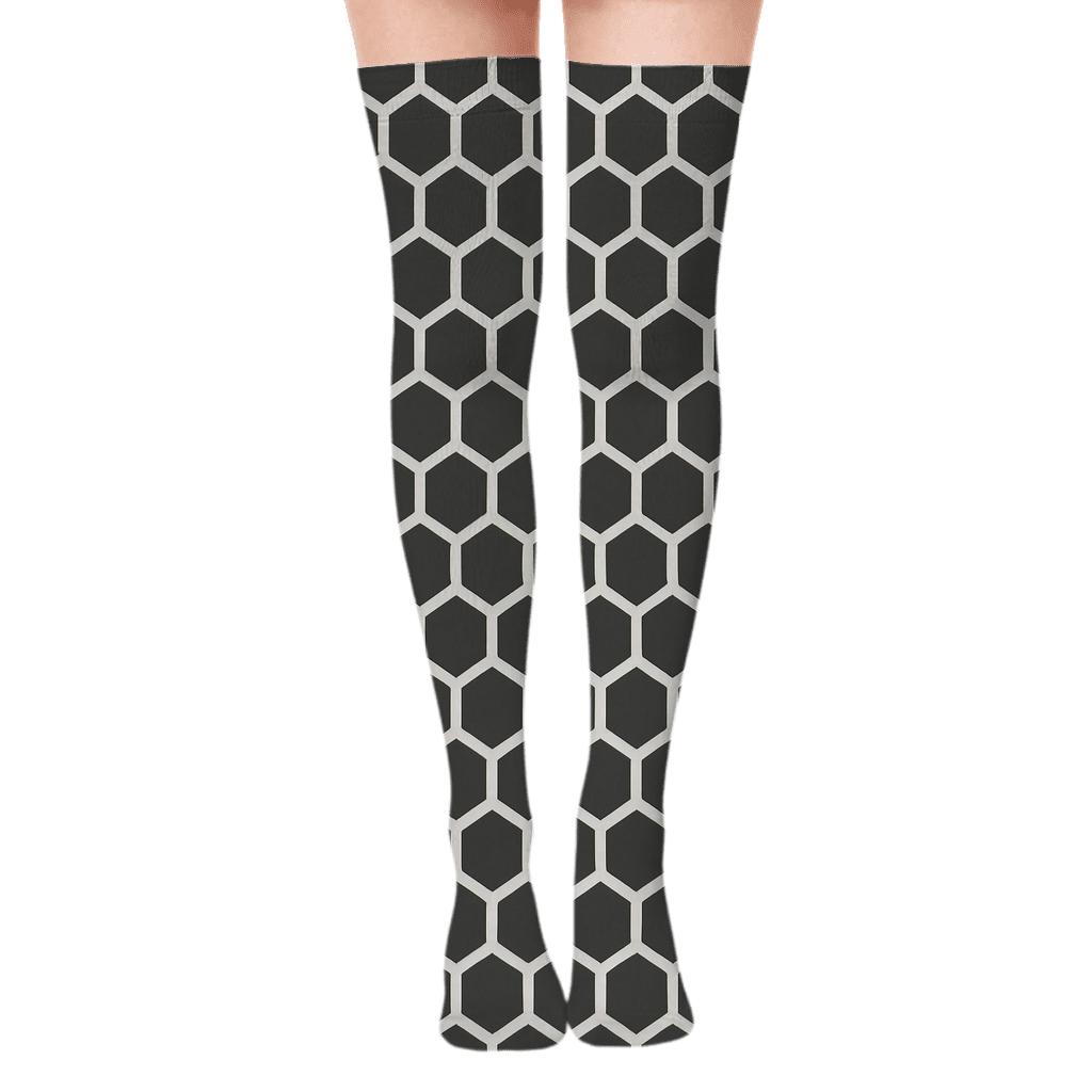 Micro Hex Scatter designer print over-the-knee socks