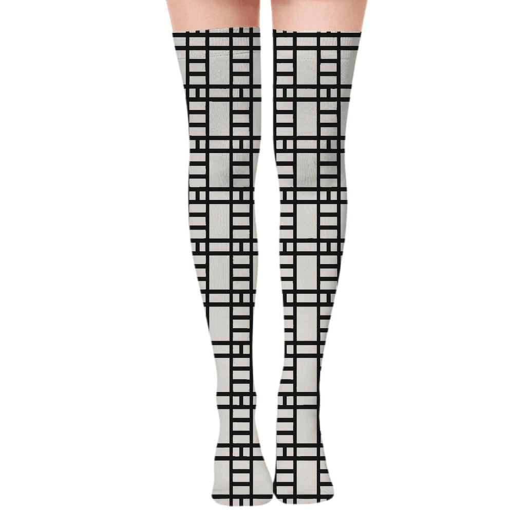 Fine Ladder Grid trendy patterned over-the-knee socks