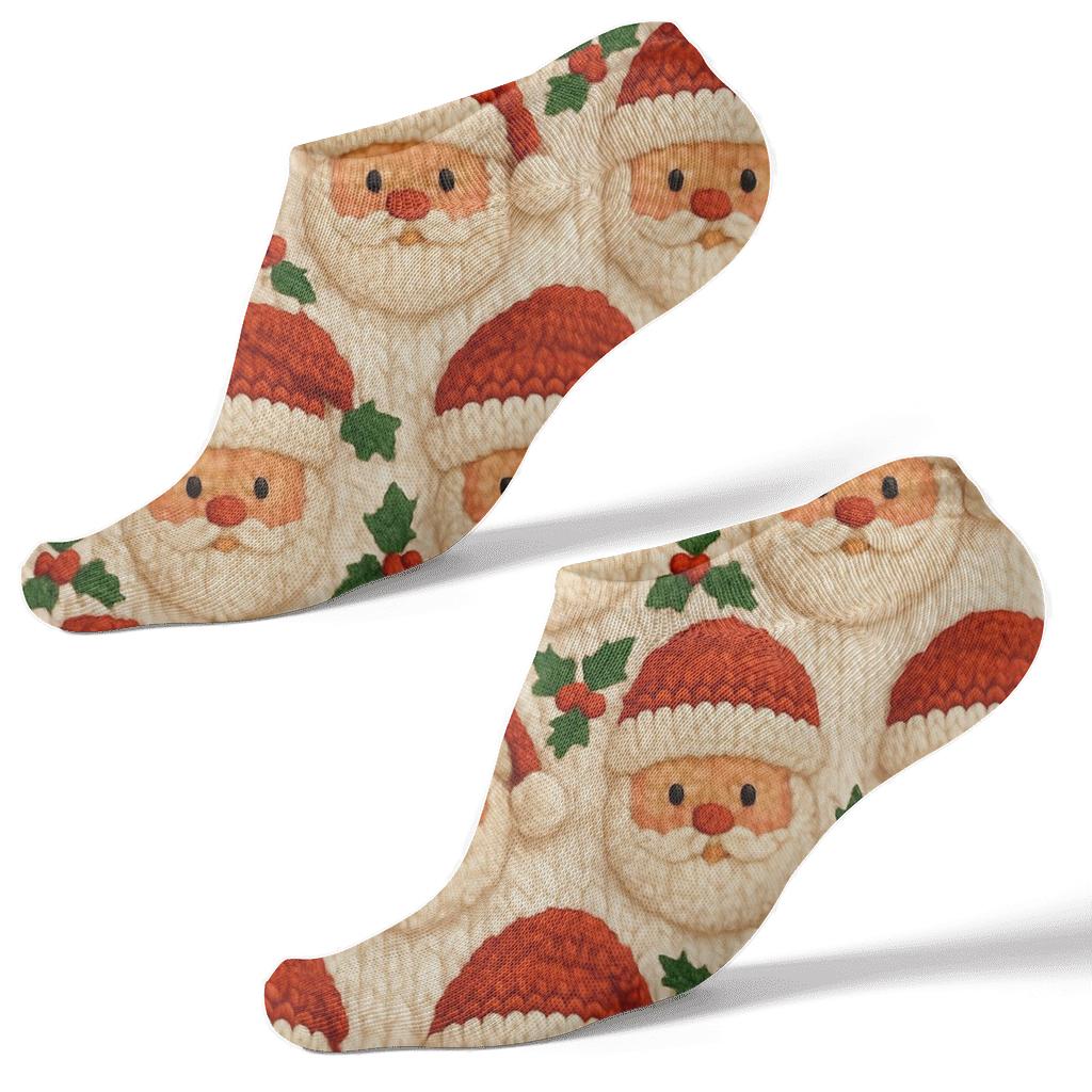 Knitted Santa Grid Christmas custom ankle socks