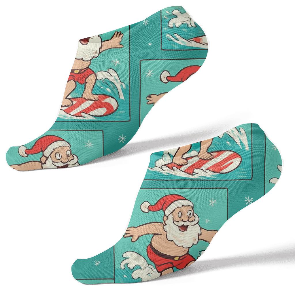 Santa Surfing Pattern Holiday premium sports ankle socks