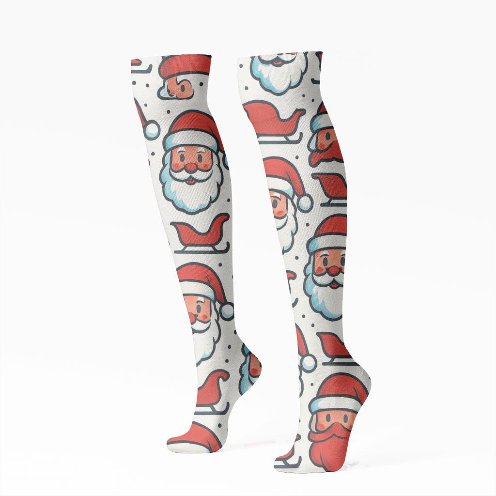 Santa Claus Mosaic Holiday Sock Motif personalized knee-high socks
