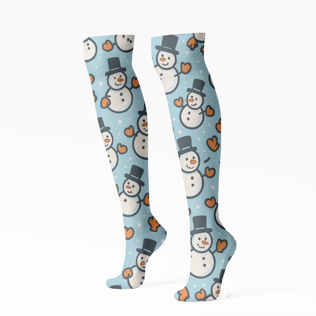 Snowman Scatter Holiday Sock Design premium sports knee-high socks