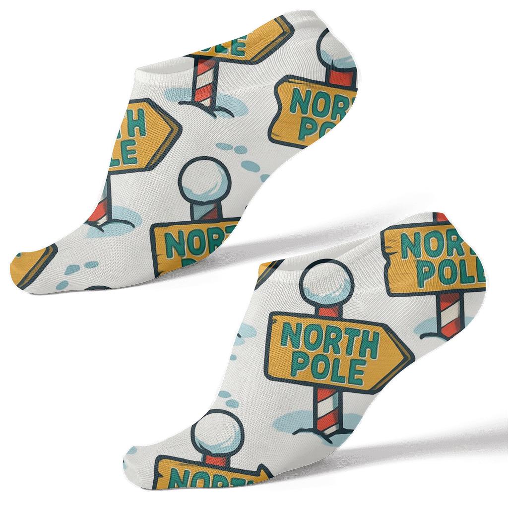 North Pole Signpost Holiday trendy patterned ankle socks